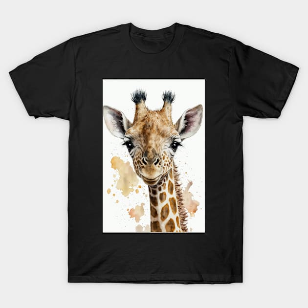 Cute Watercolor Giraffe Baby Aesthetic Animal Art Painting T-Shirt by PlimPlom